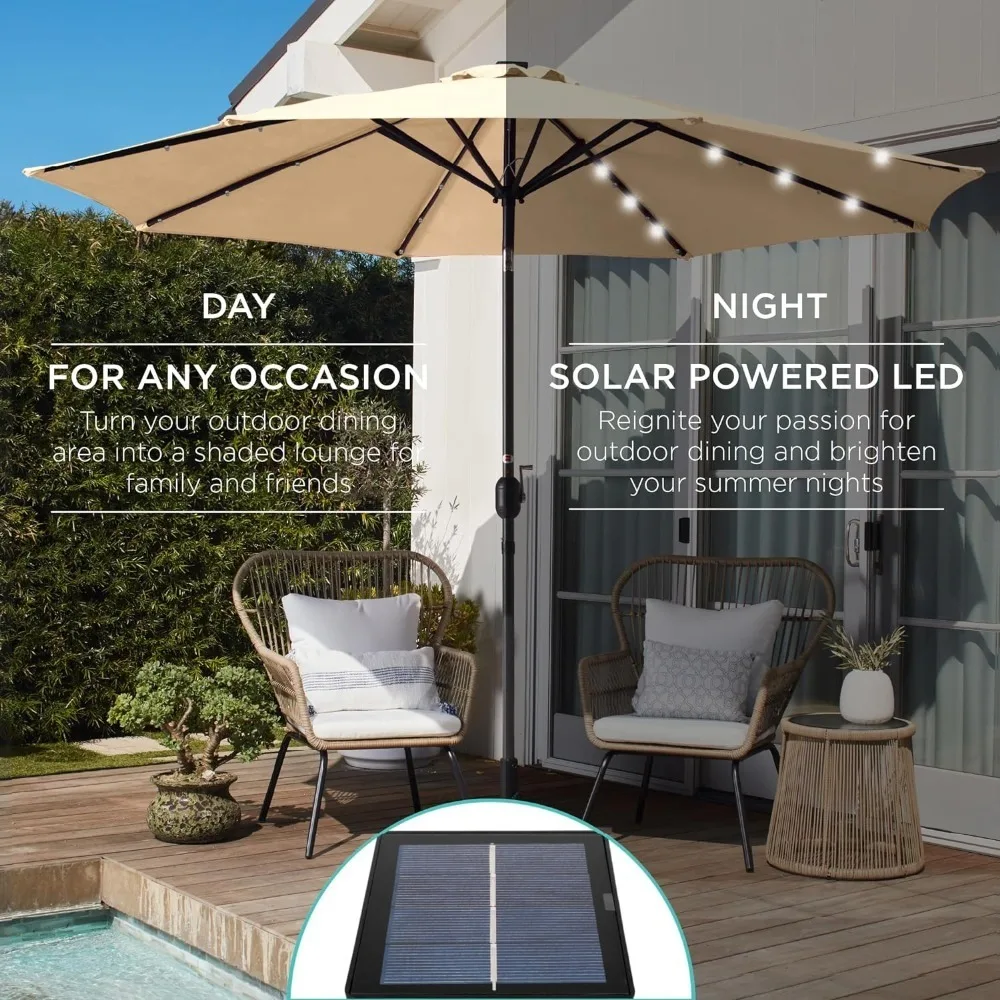 

10ft Solar Polyester LED Lighted Patio Umbrella w/Tilt Adjustment and UV-Resistant Fabric - Sand