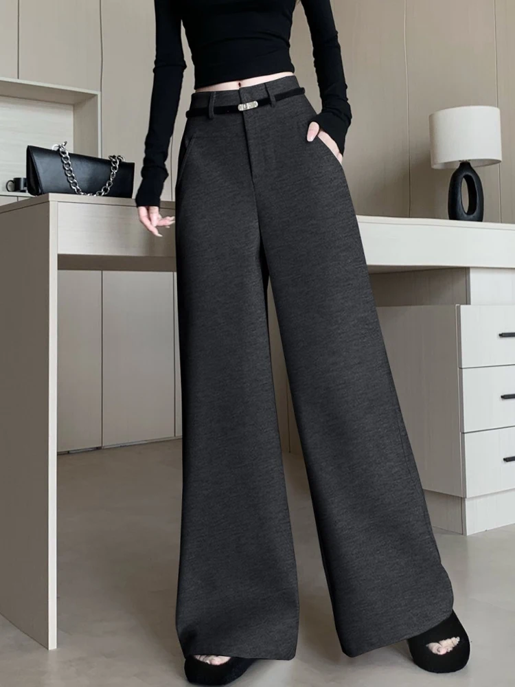 سراويل صوفية غير رسمية للنساء للخريف والشتاء عالية الخصر ومتعددة الاستخدامات وفضفاضة ومستقيمة الساق ونسخة ضيقة بطول الأرض #4