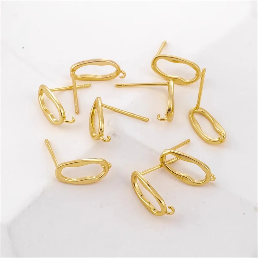 Small Oval 925 Silver Needle Stud Earrings, 14K Gold, Open Hanging, DIY Jewelry, 6x12mm