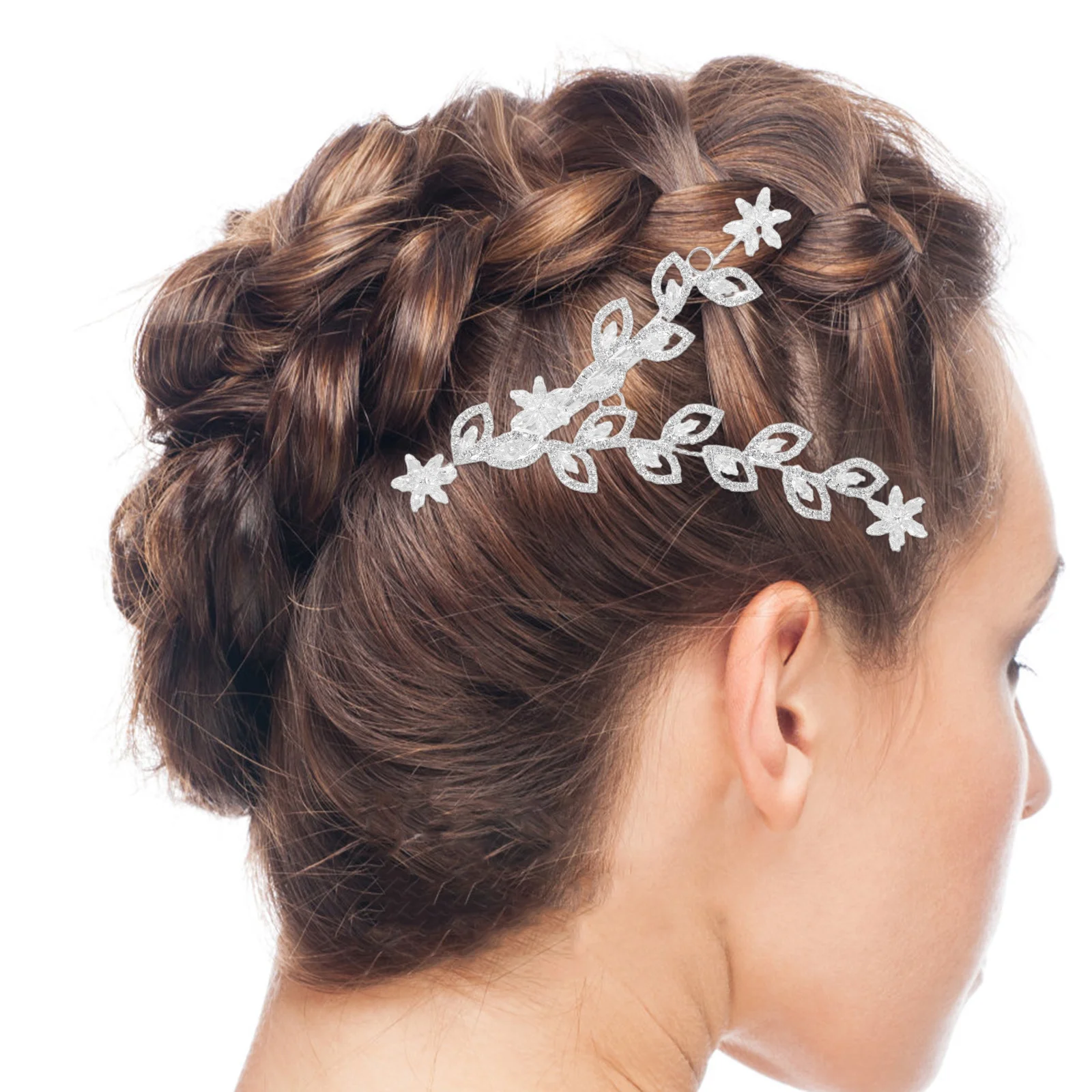 دبوس شعر أنيق على شكل أوراق حجر الراين إكسسوارات الزفاف مشبك متألق متين للنساء مشبك شعر الزفاف
