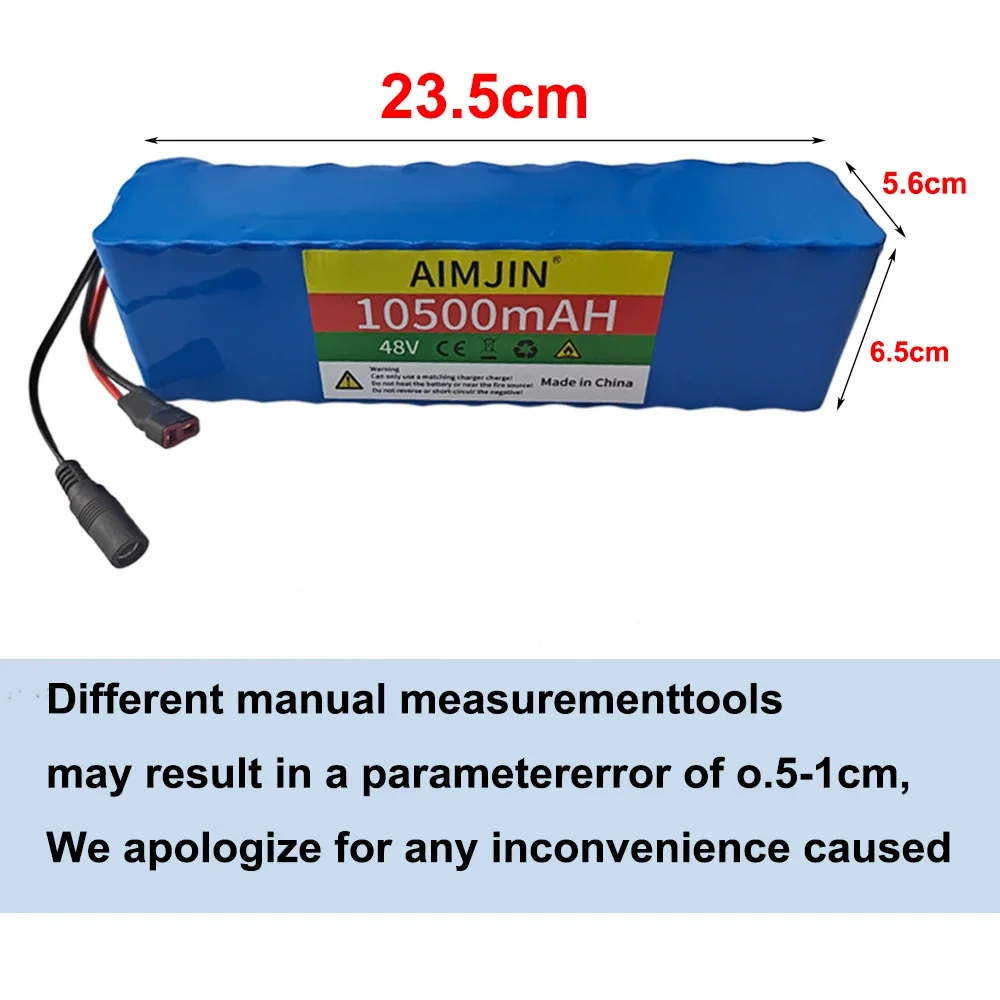 48V 10500mAh 18650 Rechargeable Lithium Battery Pack 10S3P 500W for Power Bicycle Scooter  Vehicle