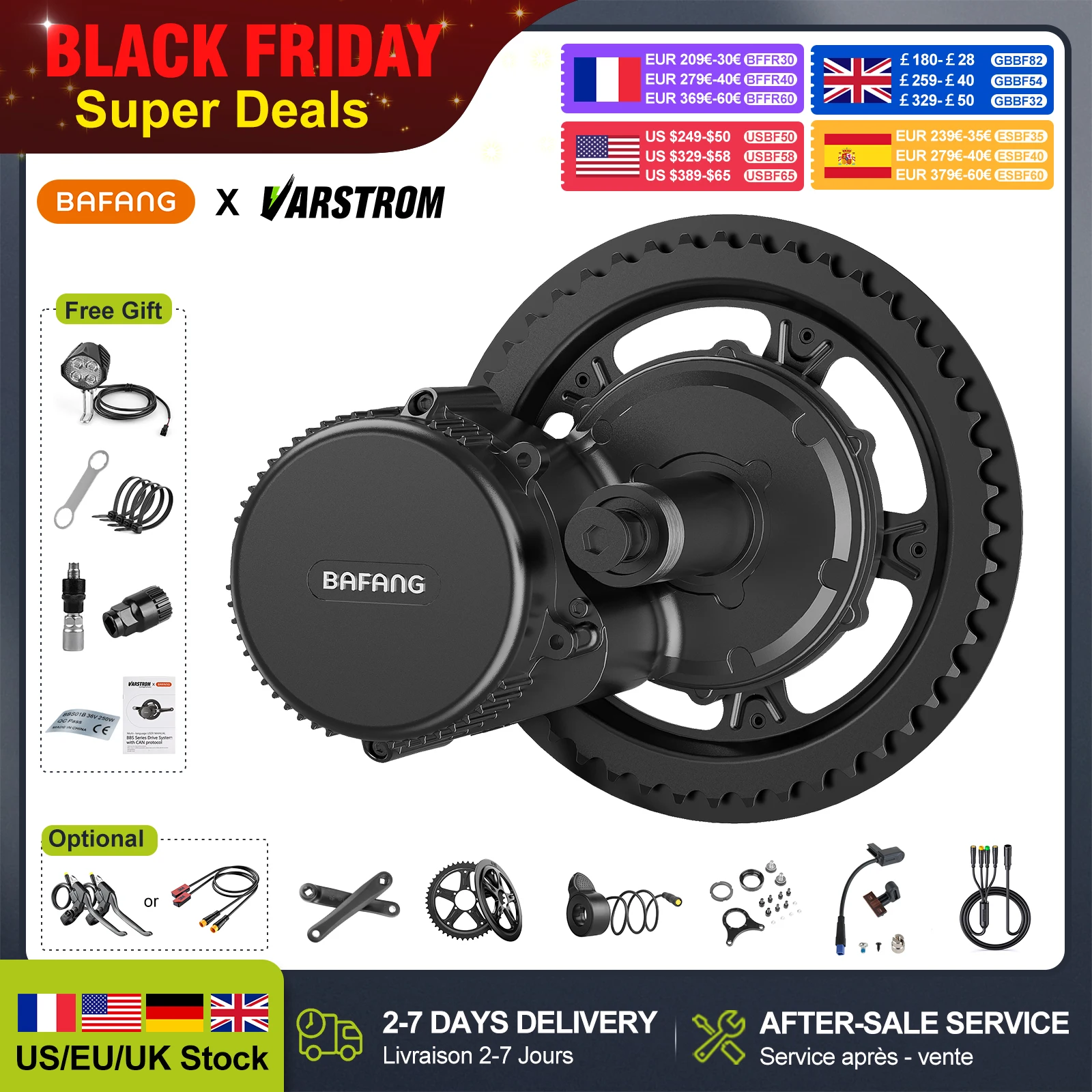 

BAFANG Mid Drive Motor 48V 36V 750W 500W 250W 42T 36T 52T 44T Chain Wheel Electric Bicycle Conversion eBike Engine BBS02B BBS01B