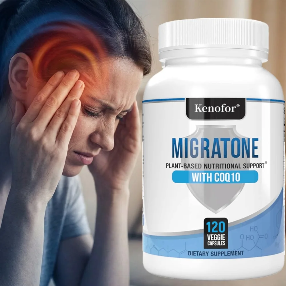 Migratone Migraine Relief with Magnesium Citrate CoQ10, B6, B12 for Daily Migraine Support, Brain Health, Vegan, Non-GMO