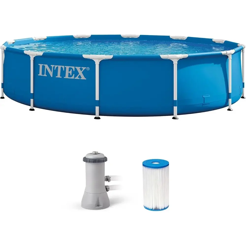 Round Above Ground Swimming Pool Set with 12' Diameter, 30 Wall Height, 530 GPH Pump, and Type A Filter Cartridge