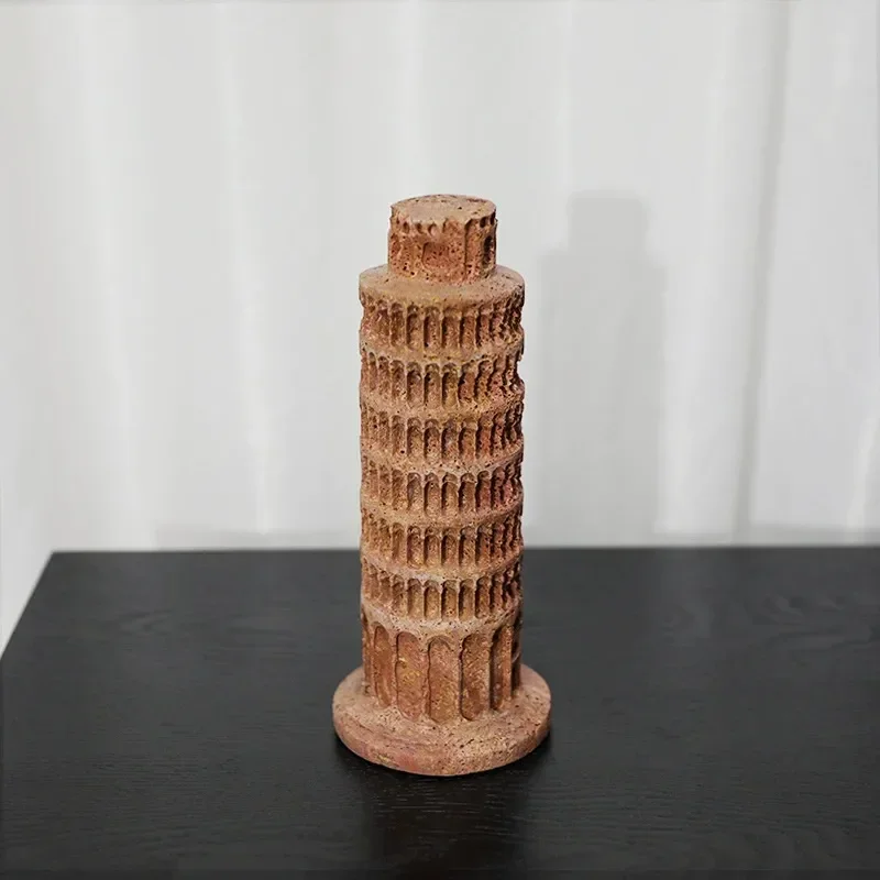 European Retro Cave Stone Tower Ornament Wabi Sabi Marble Leaning Tower Handicraft for Living Room Study Tabletop Decor