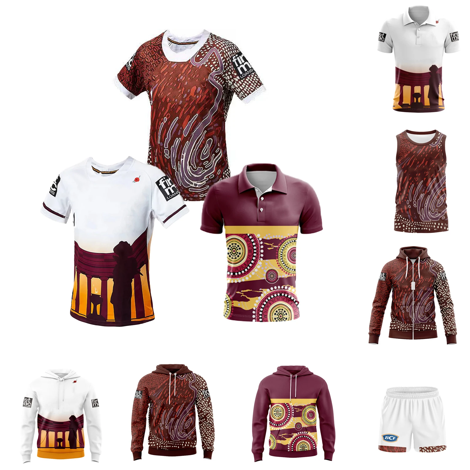 2024 Broncos Mens Indigenous/ANZAC Rugby Jersey Shorts Singlets Sports Hoodies  Customize