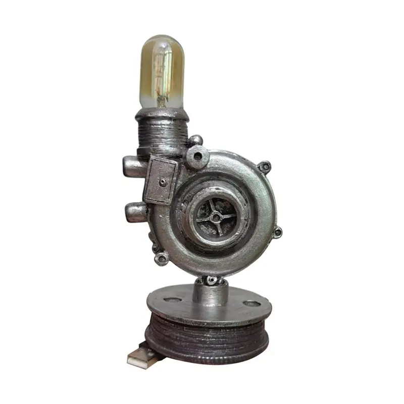 A08R-Retro Steampunk Turbo Table Lamp Vintage Style Turbine-Themed Desktop Decor Ornament Lamp