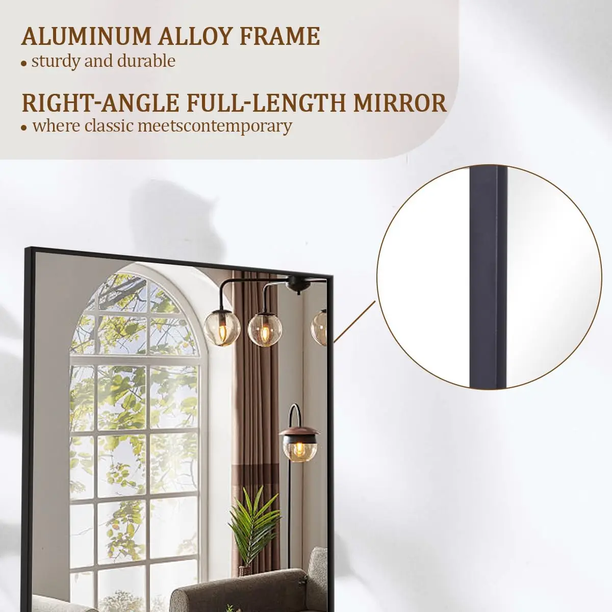 Miroir pleine longueur avec support, miroir pleine longueur de 71 po x 26 po, miroir complet avec cadre en alliage d'aluminium, suspension ou penchée contre