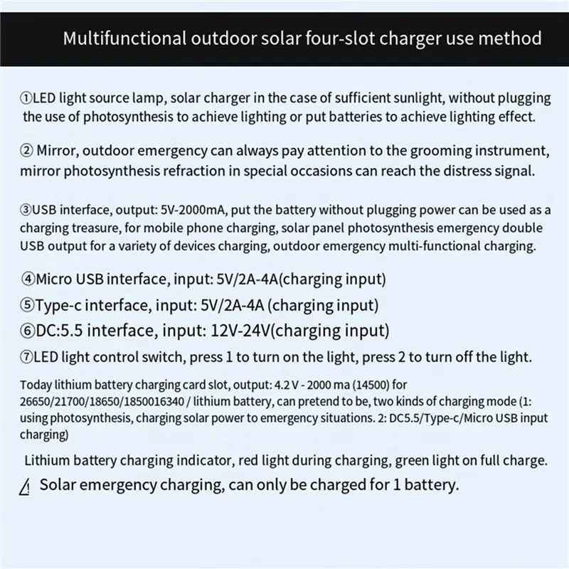 WORTHOWN-3X 18650 Solar Lithium Battery Smart Type-C Four-Slot Multi-Function Outdoor