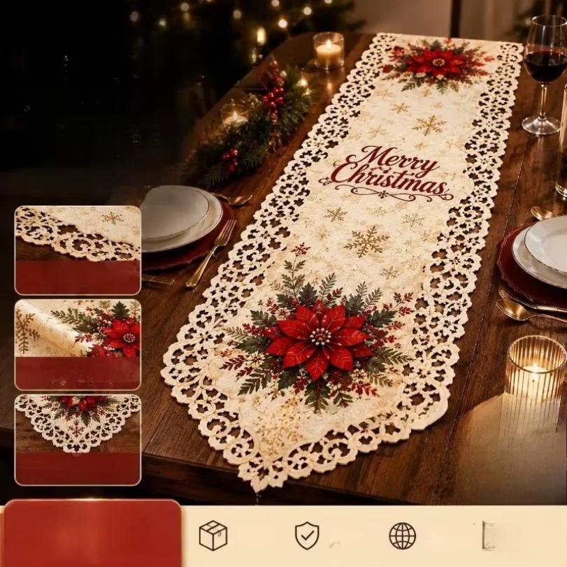 1PCS Christmas Party Festival DIY Decor Table Runner Polyester Material Christmas Party Festival DIY Decor Table Runner Lace