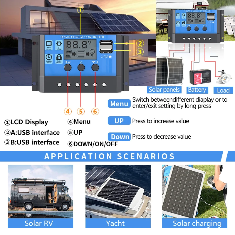 Kit d\'onduleur solaire avec contrôleur de charge de batterie, panneau solaire, système 6000 V, 600 V, 110V, 12V, 220 W, invitation à la production