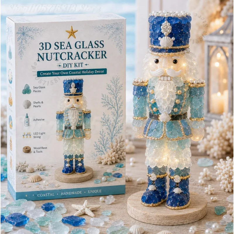 Christmas DIY Sea Glass Craft Kit with LED Light,Make Your Own Coastal Holiday Tabletop Ornament, Complete DIY Art Kit view 5
