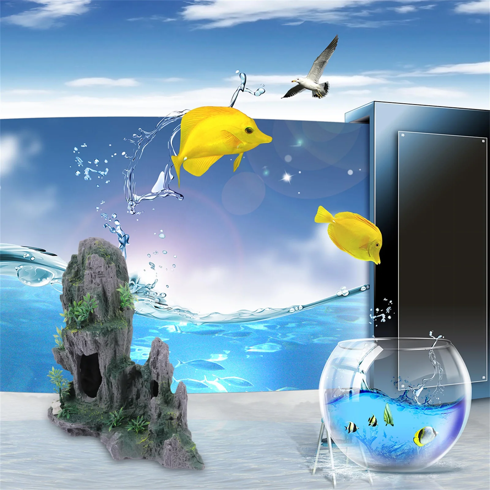 

Creative Chinese Style Rockery Ornament Aquarium Decor Fish Tank Resin Rocks Cave Landscape Durable Artificial Decorations For