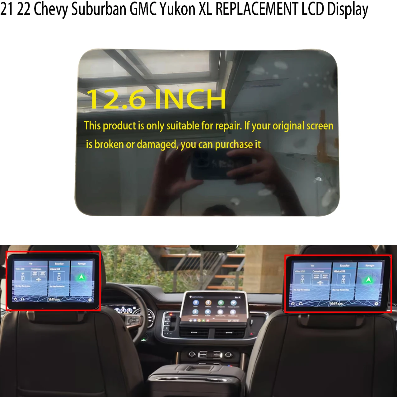 21 22 23 REPLACEMENT LCD Display Touch screen panel for Chevy Suburban GMC Yukon XL Headrest DISPLAY BACK SEAT TV DVD (For: GMC)