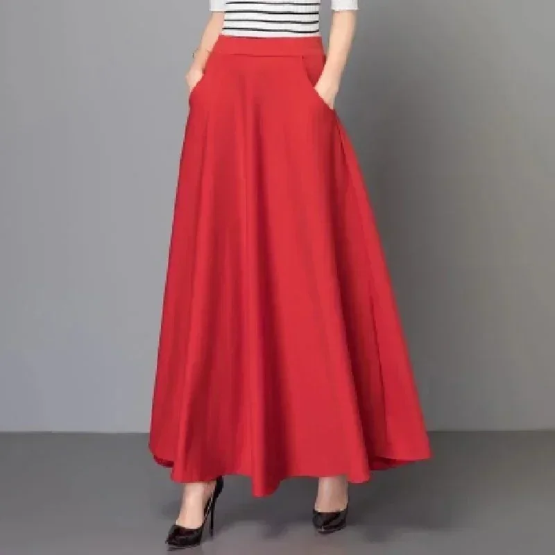 

New Long Solid Color Long Skirts Elegant Party Fashion Ladies A Line Elastic Band Korean Maxi Skirt Clothing For Women Female