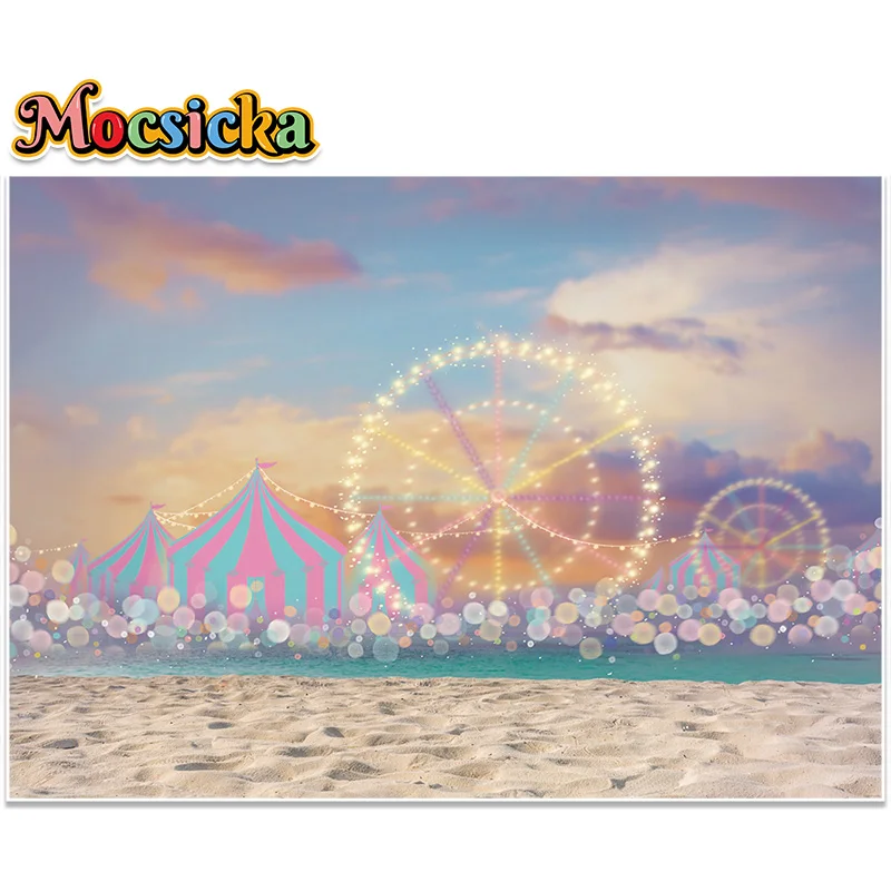 Beach Theme Backdrop for Kids Photography Ferris Wheel Amusement Park Broken Scene Decor Background Child Portrait Photo Booth