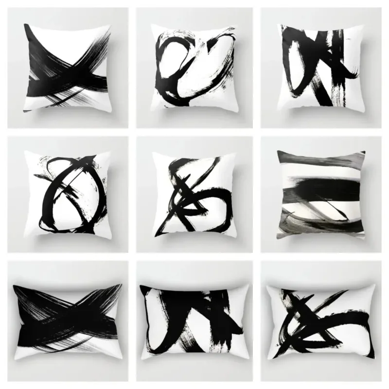 

Black and White Ink Painting Decorative Pillowcase Living Room Office Ornaments Home Pillowcase