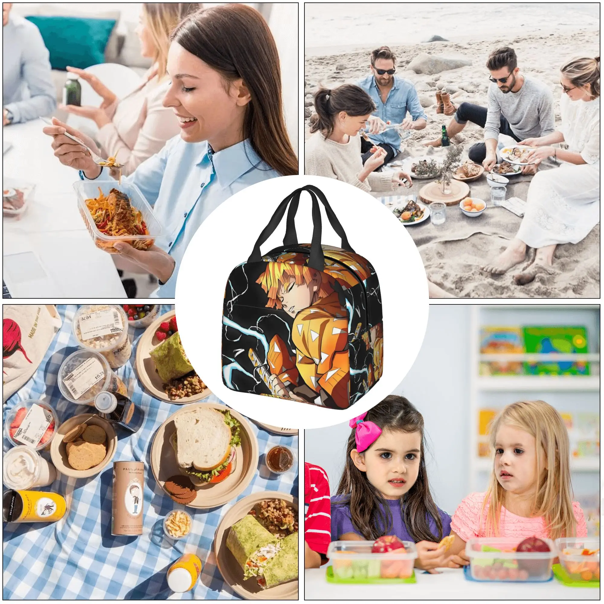 Custom Japanese Demon S-Slayer Lunch Bag Women Zenitsu Agatsuma Thermal Cooler Insulated Lunch Box for Adult Office view 6