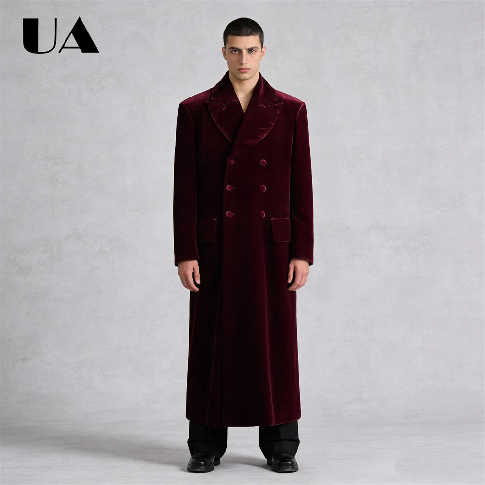 ULBYANRY Extra Length Men's Velvet Suit Coat Double Breasted Long Coat Autumn Formal Prom Pageant Suit Jacket