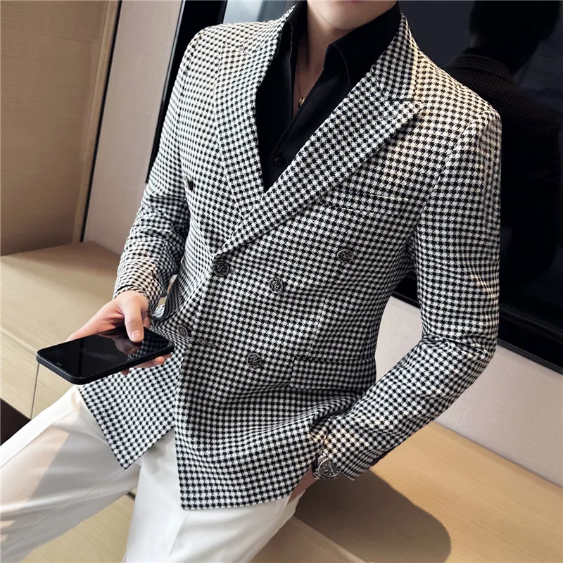 

Man Casual Suit Blazer Autumn Turn-down Collar Jacket Men Business Plaid Coat Fashion Single Breasted Button Outerwears S-3XL