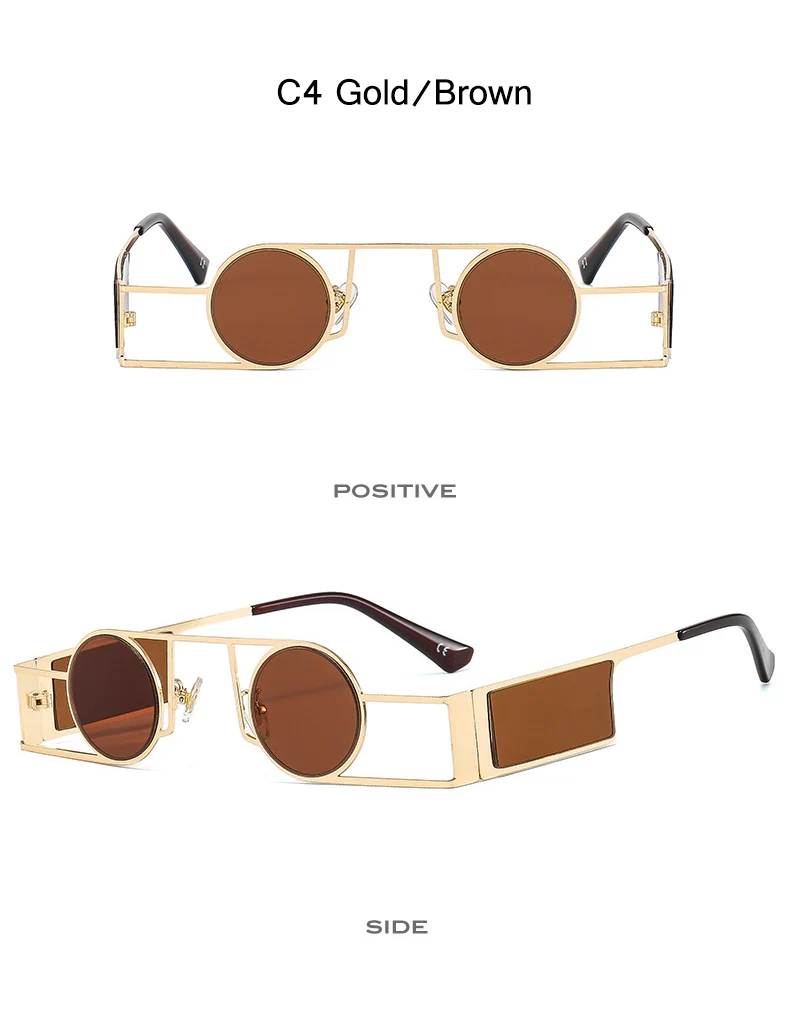 OEC CPO Punk Herren Runde Sonnenbrille Vintage Damen Retro Runde Sonnenbrille Weibliche Einzigartige Metall Steampunk Brille UV400 Oculos – Detail 8