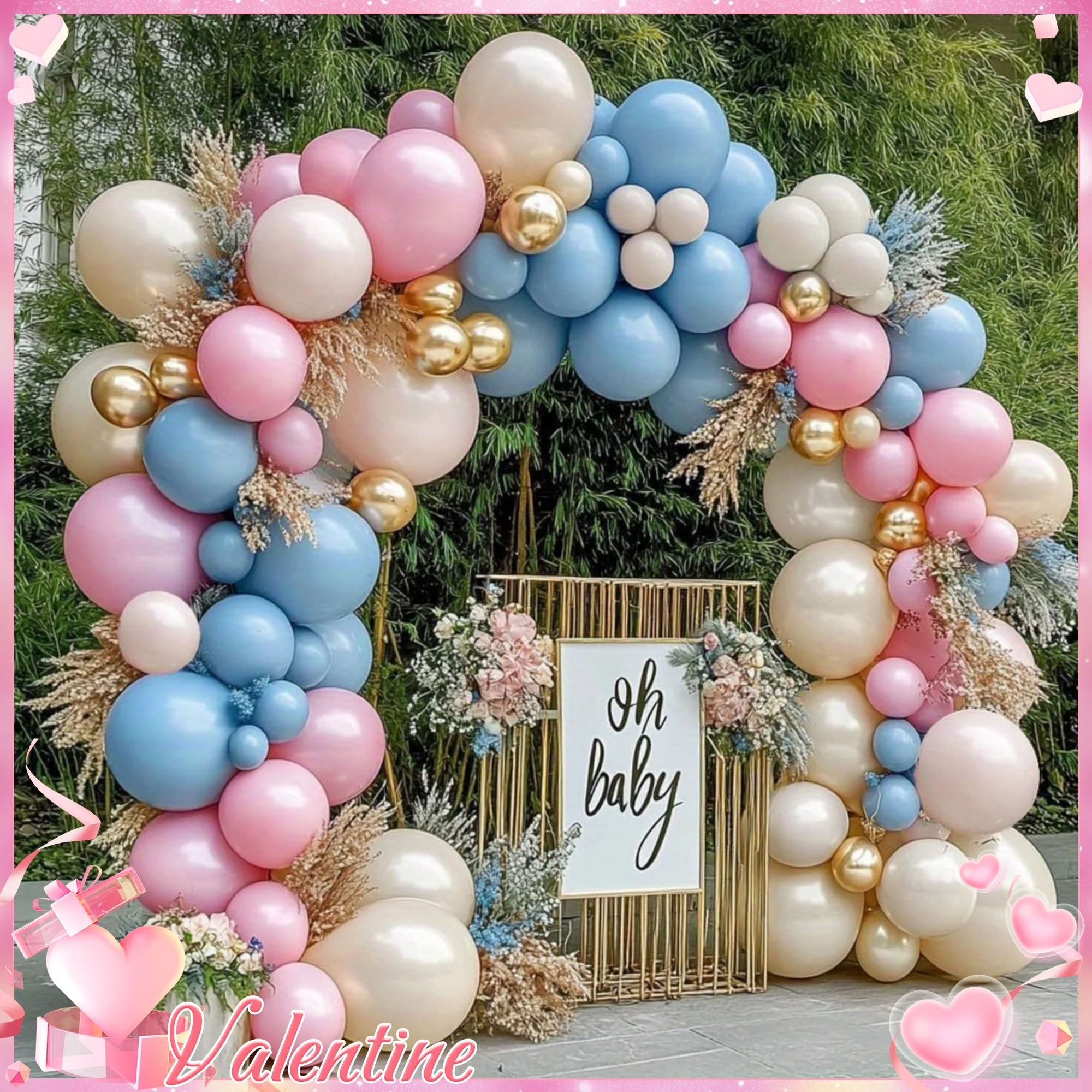 92 globos de látex azules y rosas (5 pulgadas, 10 pulgadas, 18 pulgadas) para decoración de fiestas del Día de San Valentín. Adecuado para Bodas, Cumpleaños, Graduaciones, Aniversarios, Carnavales, Año Nuevo, Decoración de Habitaciones, Navidad, Fiestas de Disfraces, Acción de Gracias