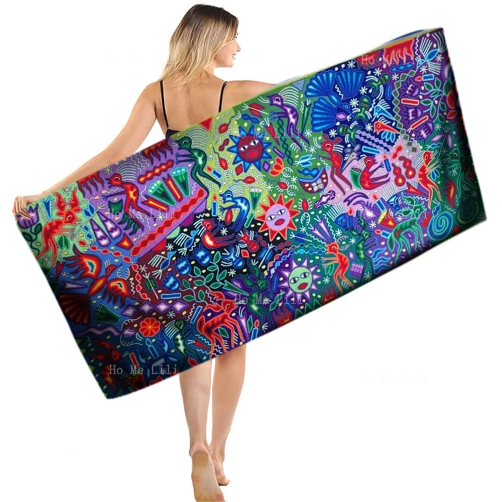 Huichol Yarn Painting Mexican Folk Art Wixarika Extraordinary Artwork Culture Symbology Quick Drying Towel