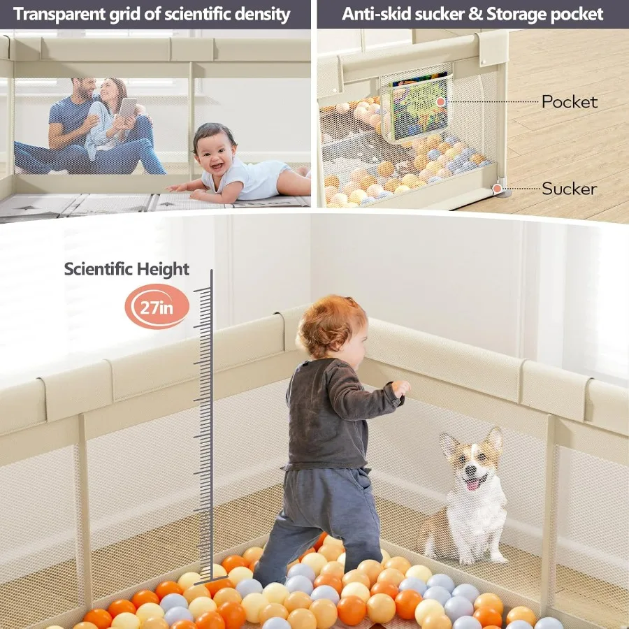 Baby Playpen with Mat Small Baby Play Pen 47x47inch Playpen for Babies and Toddler (47×47inch Beige with mat)