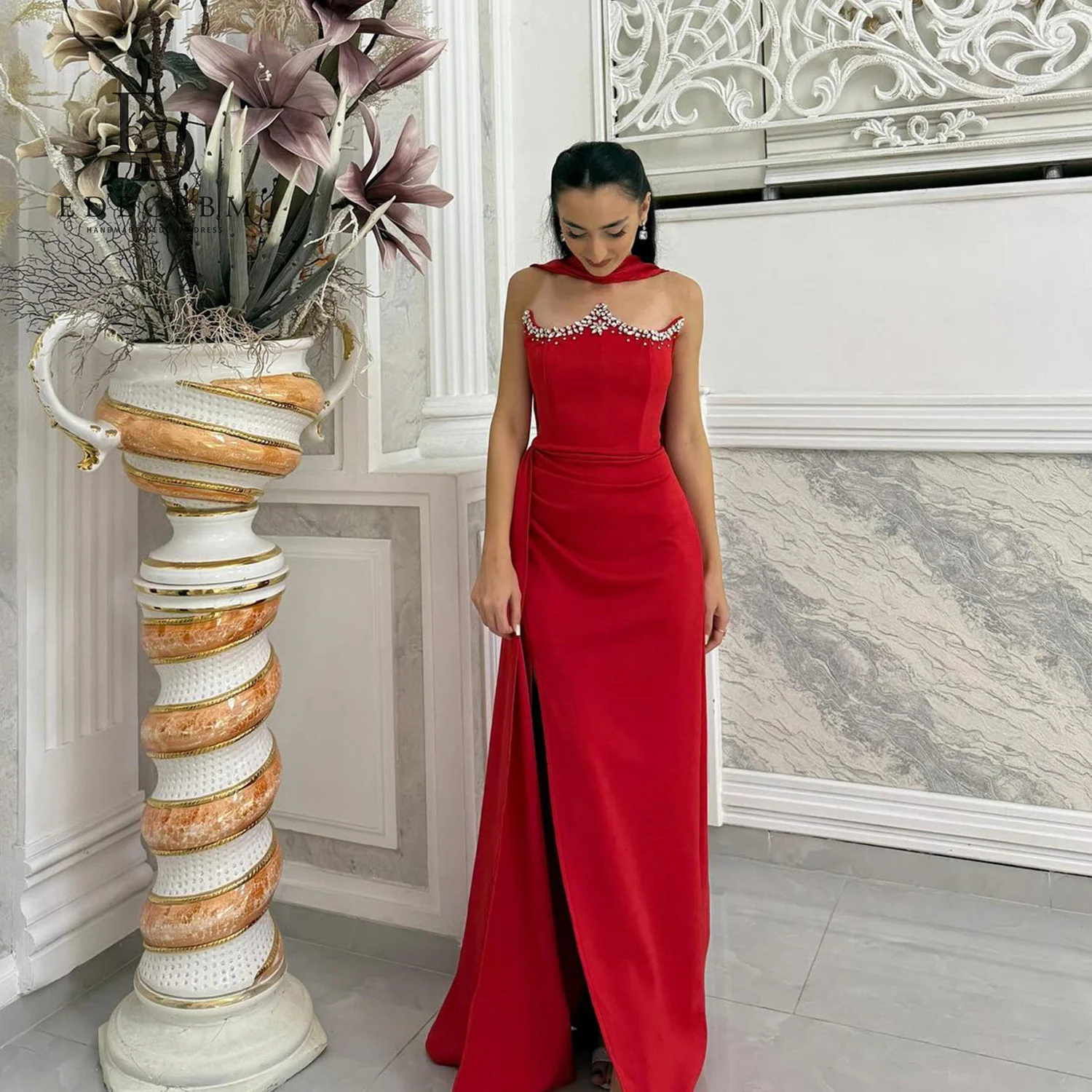 

EDECPBM Prom Dress فساتين سهرة Luxurious Women's Evening Dresses for Special Occasions Red Vestidos De Fiesta Mermaid Customized