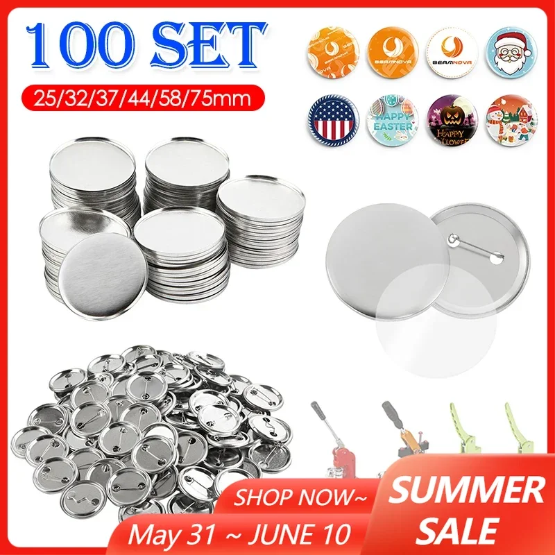 100 ensemble de boutons à broches vierges, fournitures de fabrication de pièces, 25mm 32mm 37mm 44mm 58mm, fabrication de boutons à faire soi-même pour Machine à poinçonner