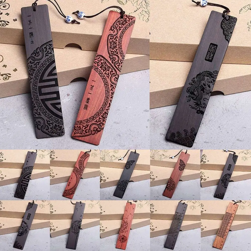 Creative Chinese Style Bookmark Sandalwood Carving Book Clip Wooden Book Mark Gift