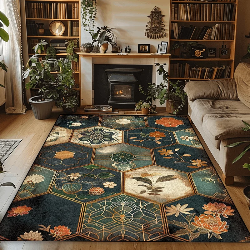 Retro Decoration Flower Rugs Living Room Sofa Area Carpets Home Light Luxury Floor Mat Anti-slip Room Cloakroom Hallway Rug