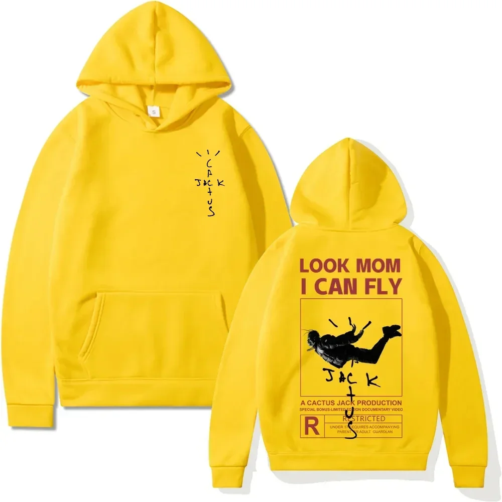 Hoodie unissex com estampa cactus para mulheres, capuz frente e verso, estampa do logotipo, OLHE MOM I CAN FLY Letter Printing, moda casual,