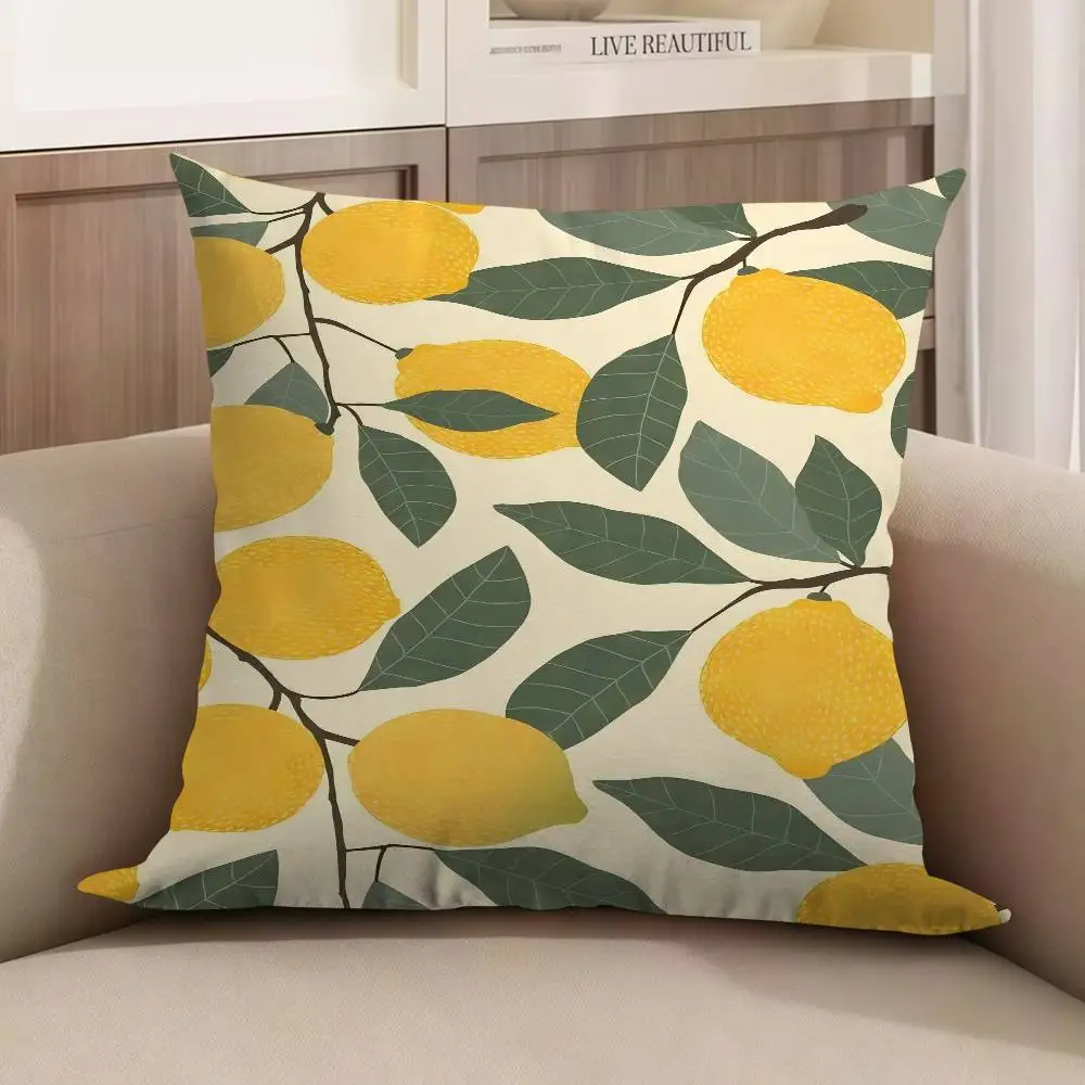 

Lemon Branch & Fruit Pillow Covers Cartoon Sofa Decorative Home Double-sided Printing Short Plush Cute Cushion Cover