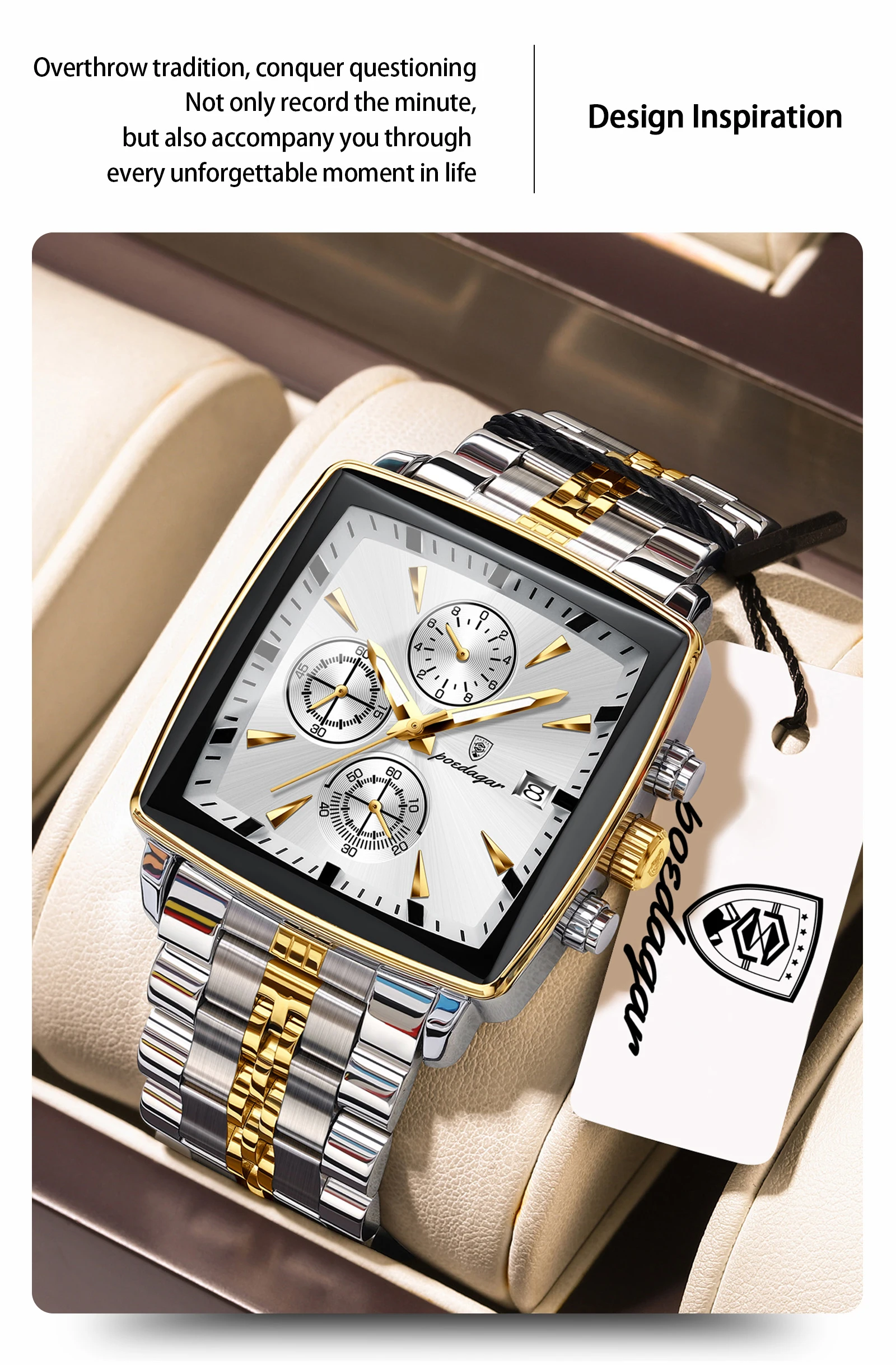 POEDAGAR Top-Luxus-Herren-Armbanduhr Quarz Leuchtend Wasserdicht Edelstahl Herrenuhr Chronograph Datum Business-Herrenuhren – Detail 3