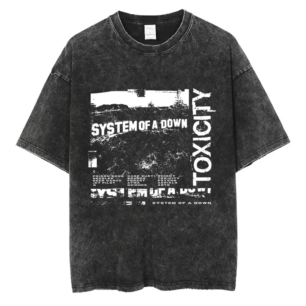 Washed Vintage System of A Down Toxicity T-shirts Skeleton Graphic T-shirt Men Women Rock Oversized Alternative Metal T Shirts