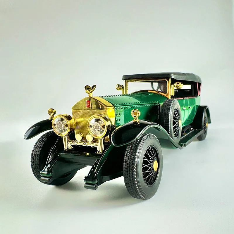 1:24 modelo de carro vintage fantasma retrô, onda de som de motor simulado, iluminação legal, enfeites de mesa requintados