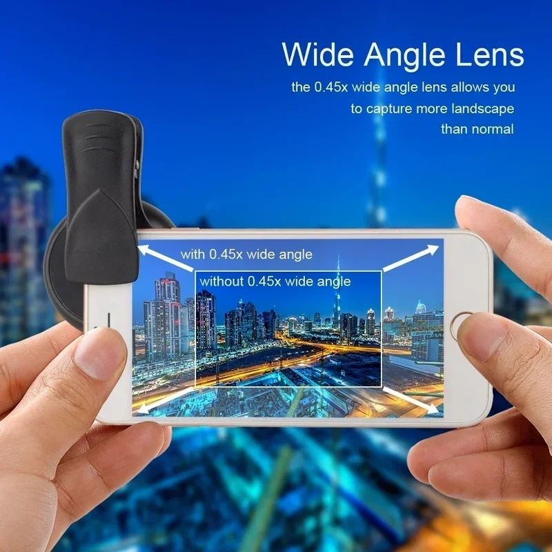 Super Wide Angle Phone Lens Kit, Lente de Câmera HD para iPhone 6S 7 Xiaomi All Cellphone, 0.45x Super Wide Angle, 12.5x Super Macro Lens, 1Pc