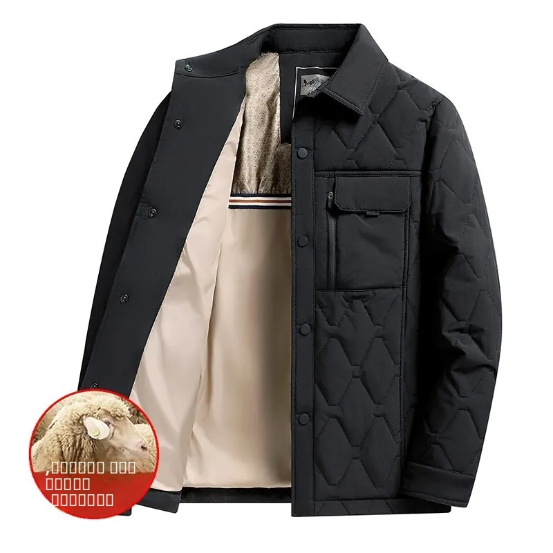 الرجال القطن Jaet Camere اصطف irt طوق عادية Faion Ci Sle الوقوف صالح الخريف الشتاء بدوره إلى أسفل طوق معطف دافئ