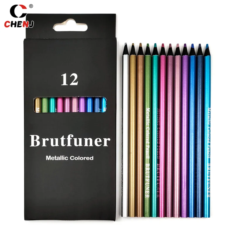 1Set Creative 12 Color Metallic Colored Pencils Drawing Sketching Set Painting Coloring Color Pencils Profession Art Supplies