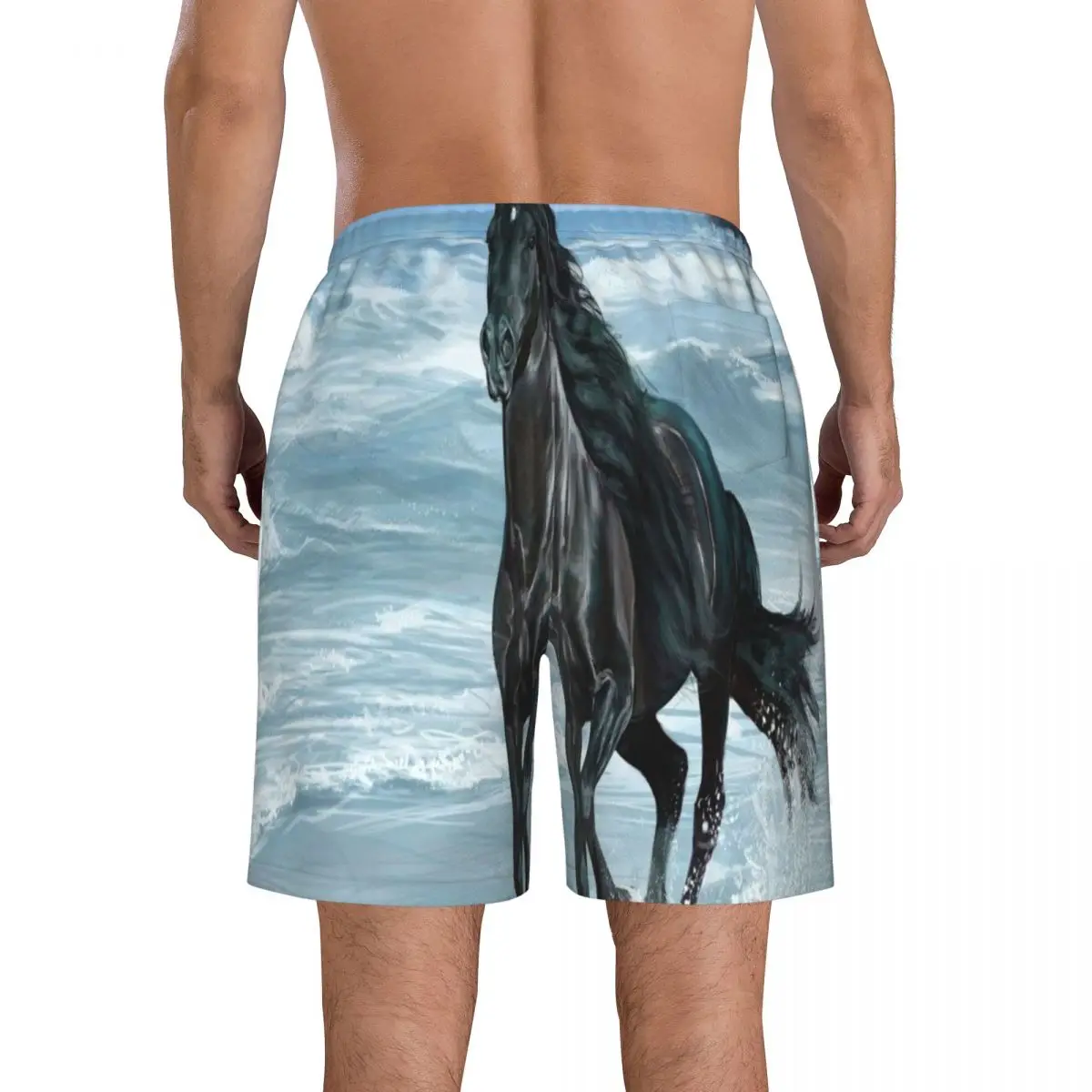 Mens Swimwear Swim Short Trunk Black Horse Running On Beach Beach Board Shorts Swimming Surffing shorts