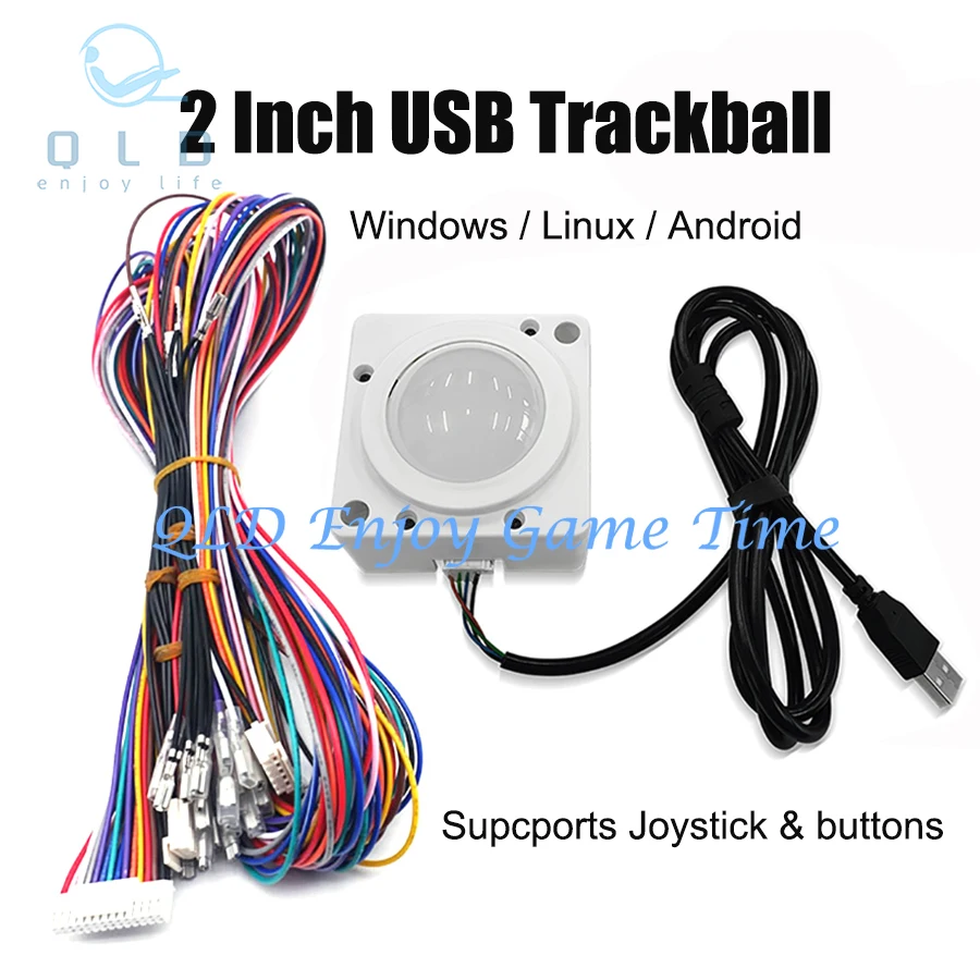 ماوس USB مضيء بإضاءة LED لكرة التتبع، قطر 2 بوصة لأجهزة الكمبيوتر الشخصية التي تعمل بنظام Windows وLinux وAndroid Arcade Game، يدعم توصيل أزرار عصا التحكم #1