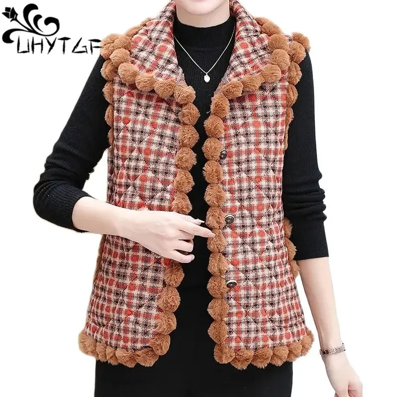 

Autumn Winter Vests Women Fashion Print Plush Warm Sleeveless Jacket Female Middle-Aged Elderly Mother Cold-Proof Waistcoat 2894