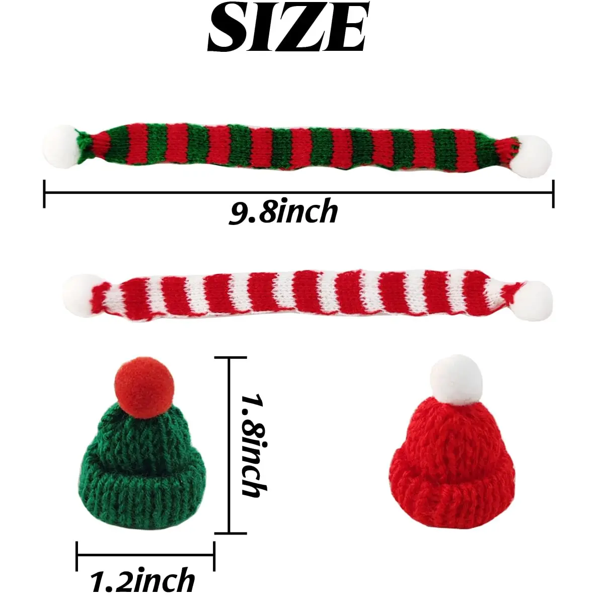 12/24 Stück Mini-Strickmütze, Mini-Weihnachtsschal-Set, Mini-Weihnachtsmannmützen zum Basteln, Mini-Weihnachtsdekorationen, Baumschmuck