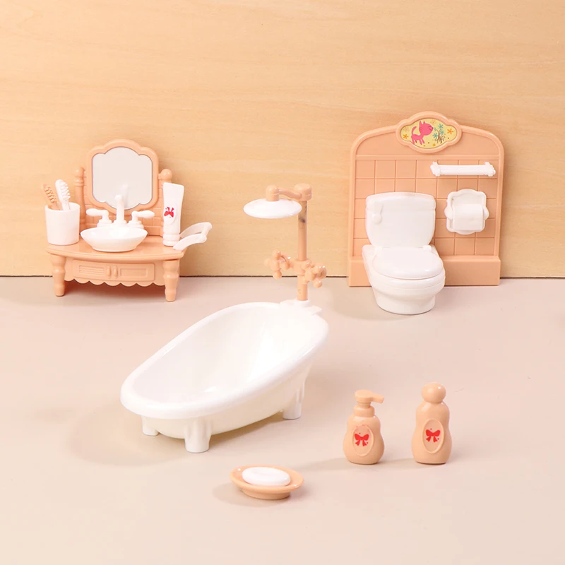 Nuovo set da bagno Serie di mobili di simulazione Gioco per bambini Mobili di simulazione per la casa Set di bambole per interni per la camera da letto della casa delle bambole