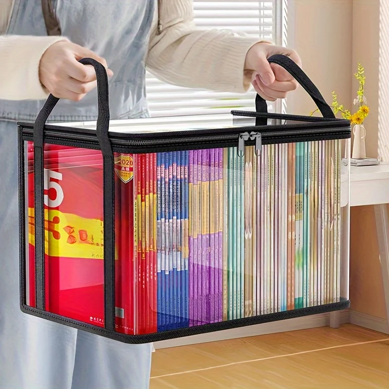 

Large-capacity transparent PVC storage bag with flip-top window - multi-functional book, clothing and snack organization bag