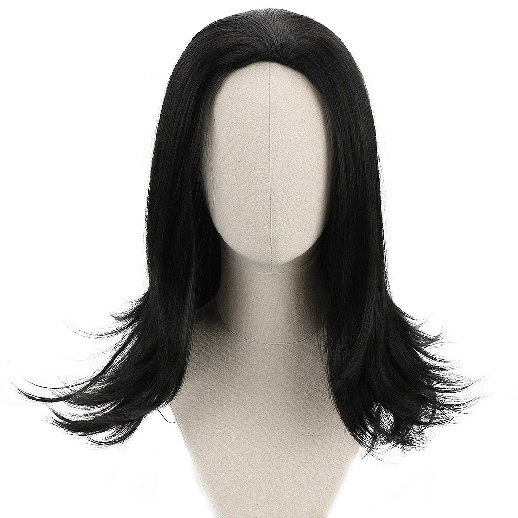 Free Beauty Black Long Straight Cosplay Synthetic Hair Wigs for Men Party Costume Halloween Comic Movie Loki Thor Winter Soldier