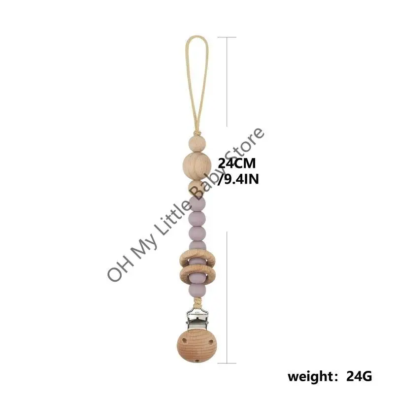 M76C هوة كليب مع سيليكون التسنين حبة حلقة خشبية عضاضة كليب هوة سلسلة سلامة الطفل مهديء مضغ سلسلة ألعاب