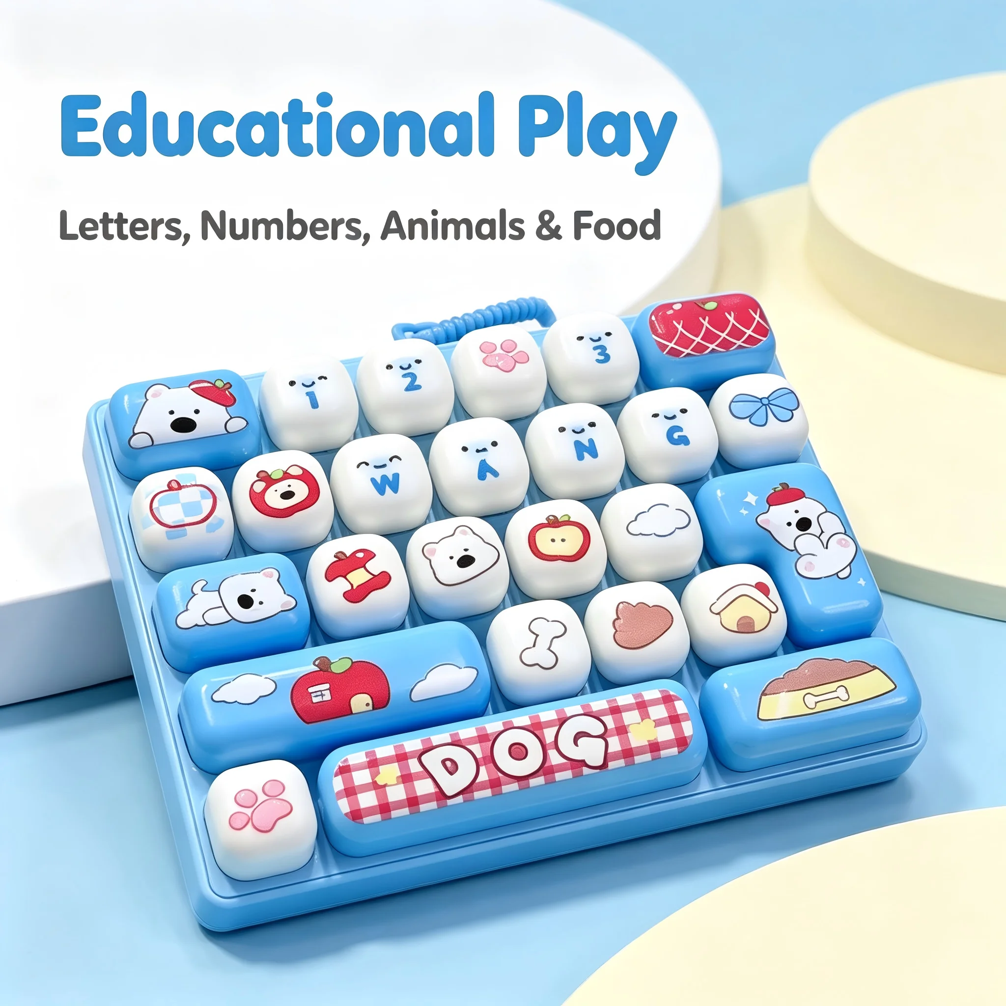 Cartoon Animal 26 Grid Keyboard Pop It Keychain Stress Relief Fidget Toy for Bags Backpacks Cars Teens Adults Students Gift