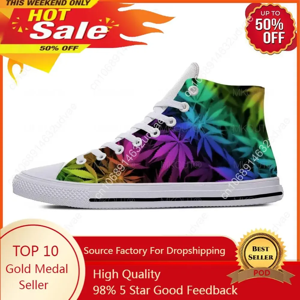 

Smoke Smoking Marijuana Leaves Weed Leaf Pot Cool Casual Cloth Shoes High Top Lightweight Breathable 3D Print Men Women Sneakers